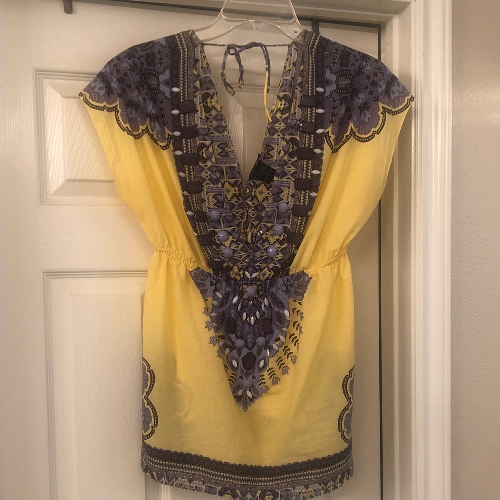 Moda International Yellow and Purple V-Neck Tunic Top